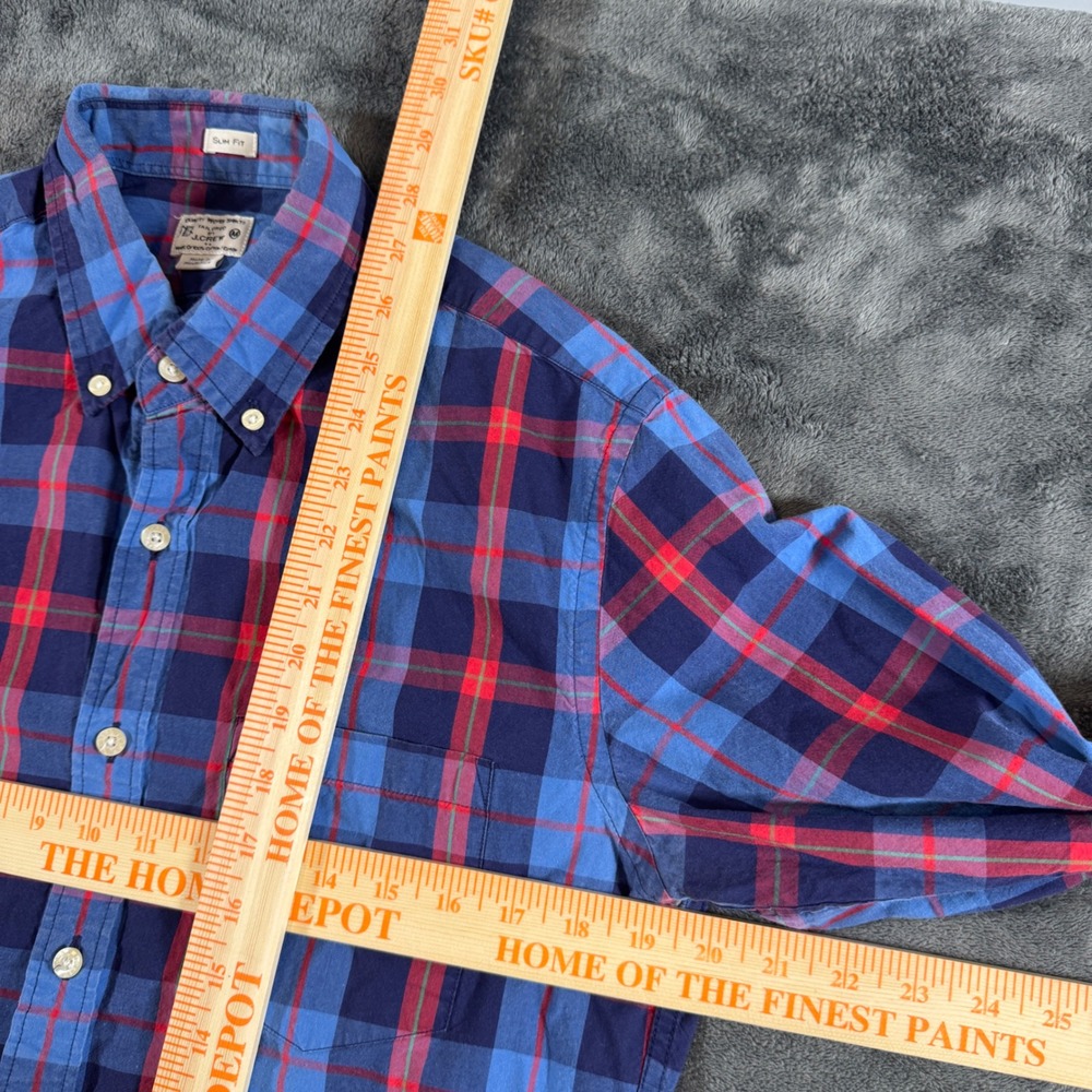 J.Crew Mens Medium Button Down Blue Red Plaid Shirt Slim Fit Long Sleeve Cotton - Picture 7 of 7